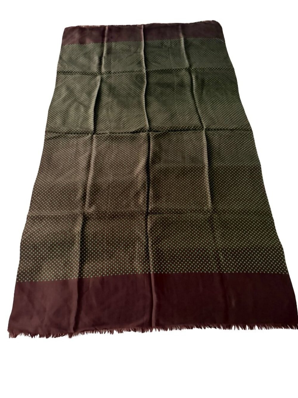 Vintage Mens Silk Scarf Brown Green Geometric Dot Pattern Fringe 48x27 Dress Sca